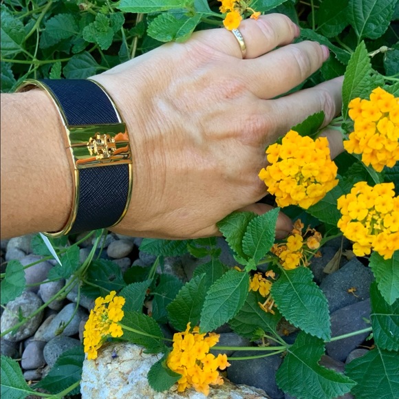 Tory Burch Logo Blue/gold Bangle Bracelet - Picture 4 of 11